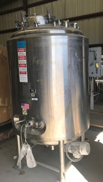 ***SOLD*** used 1200 Liter (317 Gallon) Sanitary Stainless Steel Reactor/fermenter Vessel built by DCI. 316L Stainless Steel Shell Rated 60/FV @ 350 Deg.F.  Jacket Rated 90 PSI @ 350 Deg.F.  42