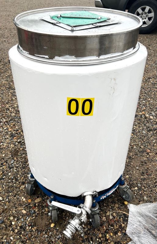 (3) 55 Gallon Stainless Steel Drums with Clamp On Lid and Bottom Outlet. Units are insulated. 22