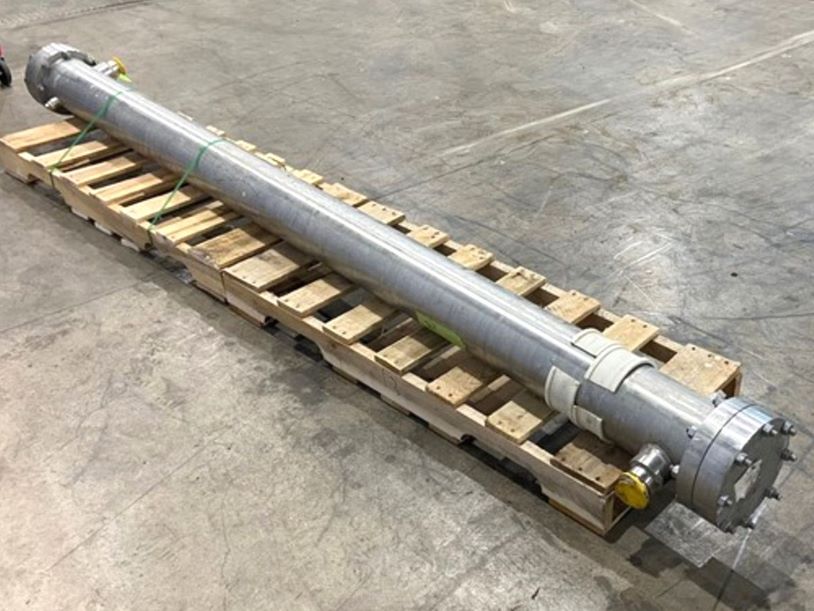 ***SOLD*** used 40 Sq.Ft. Enerquip Inc. Stainless Steel  Shell and Tube Heat Exchanger, sanitary construction. Shell and Tubes rated 150 PSI @ 375/-20 Deg.F.. Sq.Ft. is approximate. Has (22) 3/4