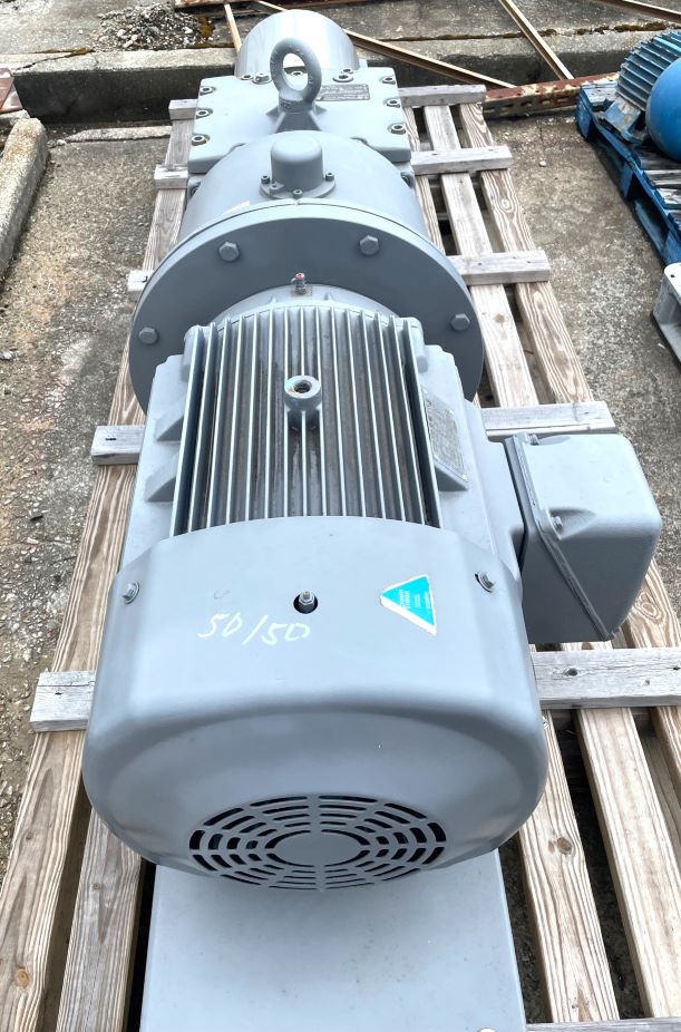 ***SOLD*** unused 75 HP, 230/460 volt, 1780 rpm, 365TC Frame HYUNDAI electric motor, mounted on base with Nord type SK gear reducer with 10.33:1 reduction. 