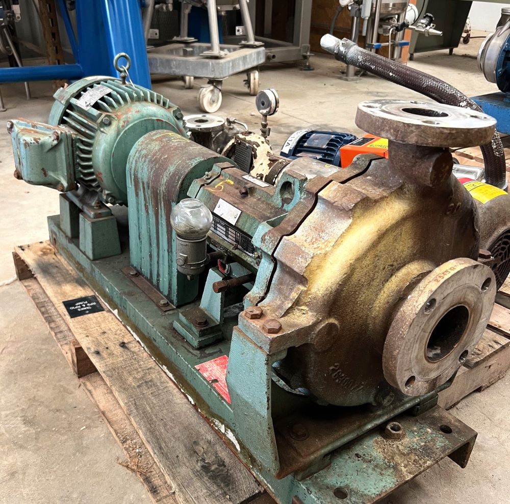 Peerless Centrifugal Pump 3X2X10.5. Powered by 7.5 HP, 1740 RPM, Westinghouse Motor. Previously used in sanitary food and beverage plant.