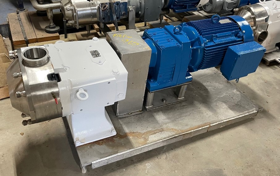 used Waukesha Cherry Burrell Model 220U2 Positive Displacement/Rotary Lobe Pump. Mounted on Stainless Steel Base.  4