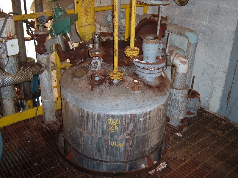 (1) 100 Gallon Reactor built by Fesco.  Rated 30/FV internal and 90 PSI Dimple Jacket.  Equip with Lightnin 1/3 HP Air Driven Agitator.  