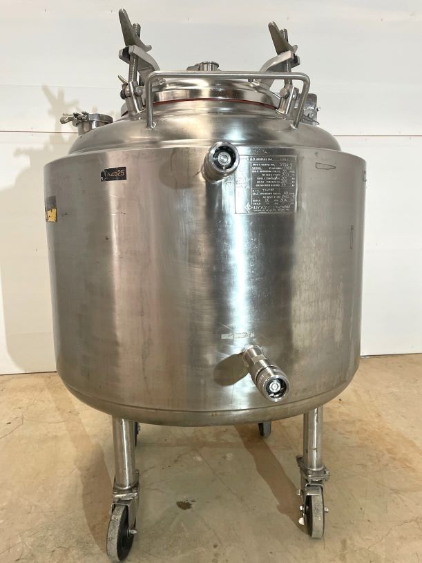 40 Gallon Sanitary Jacketed Reactor/Vacuum Vessel.  Built by Letsch.  Internal rated 38 PSI/FV @ 260 Deg.F..  Jacket rated 60 PSI @ 260 Deg.F.. NB# 1043.  Approx. 26