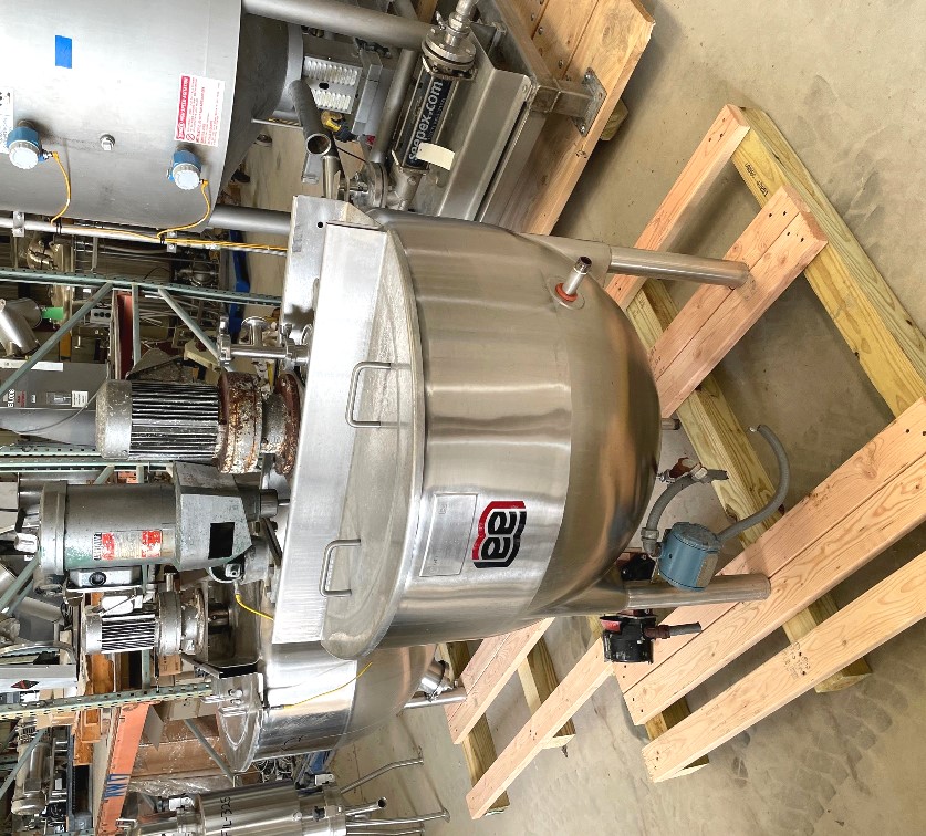 ***SOLD*** used 60 Gallon LEE Stainless Steel Jacketed with Double Motion Agitation including Scrape Surface agitation and Lightnin Higher speed 0.3 HP Prop mixer. Model 60D7S. Jacket rated 150 PSI @ 366 Deg.F. Has actuated bottom outlet valve and instrumentation including Temperature transmitter.   