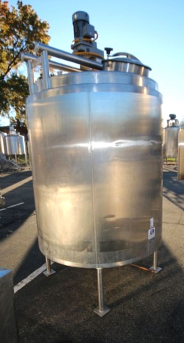 ***SOLD*** 600 Gallon Sanitary Stainless Steel Mix Tank.  Built by A&B. Dish Bottom and Top.  Approx. 4'6