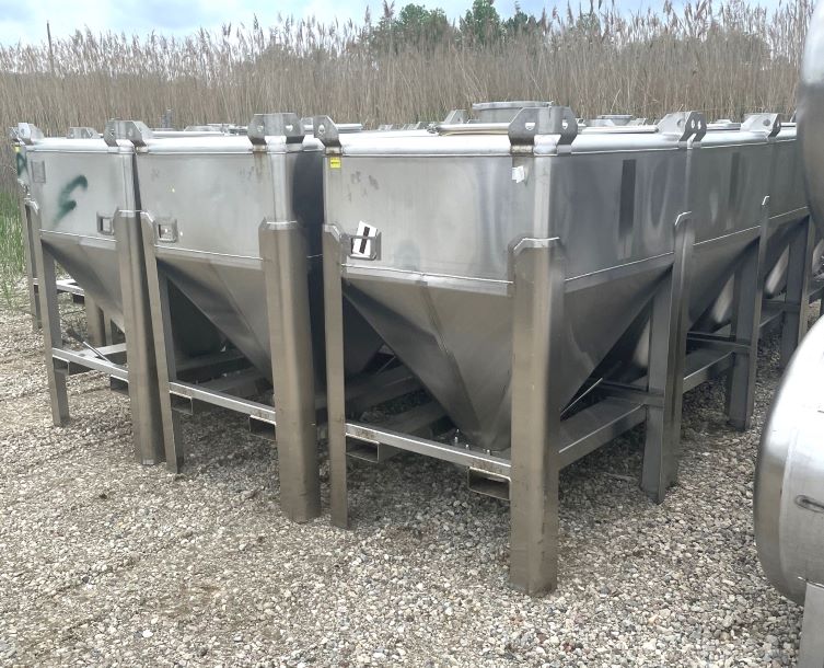 (24) 40 Cu.Ft. Sanitary Stainless Steel Stackable Totes built by Custom Powder Systems. 48