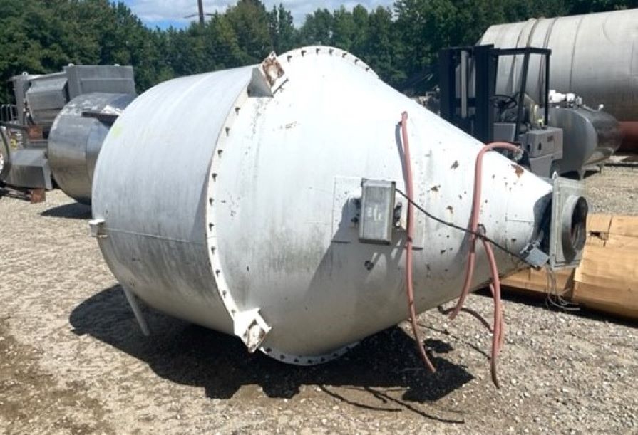 used Carbon Steel Cone Bottom Feed Hopper. Approx 160 CU.FT. 6' Dia. x 4' T/T with 5' deep Cone bottom. 10'6