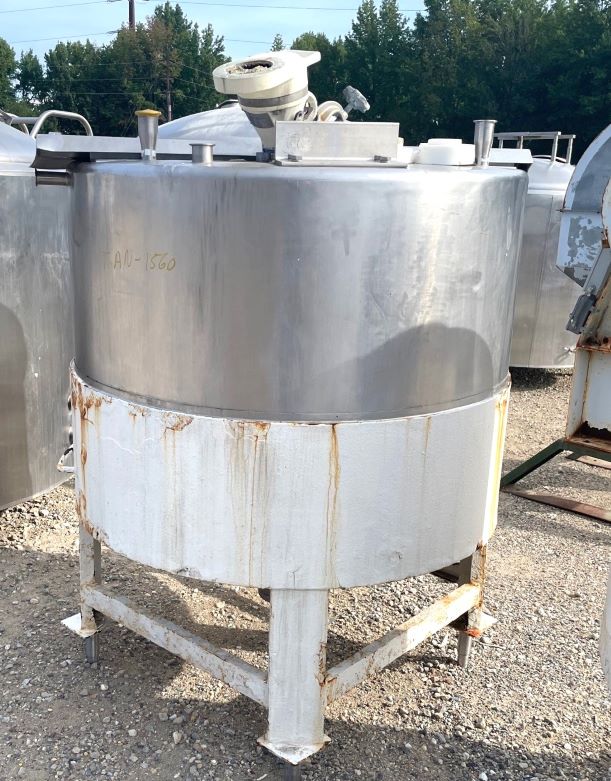 (2) approx 400 Gallon Cone bottom Stainless Steel tanks. Unit mounted on carbon steel skirt. 4'6