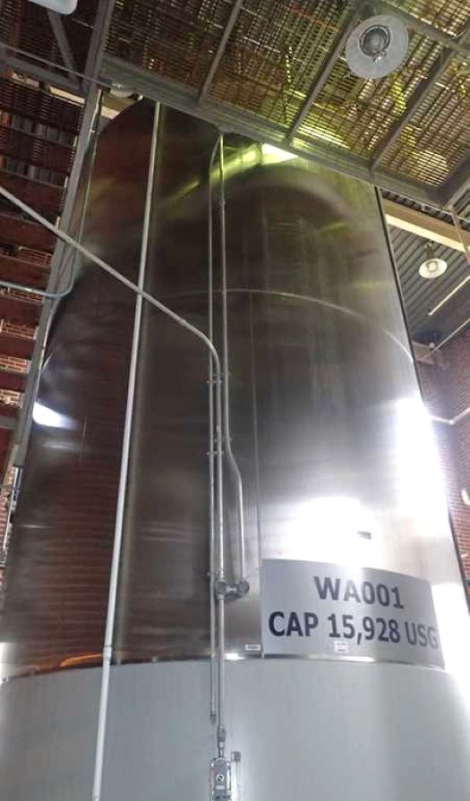 ***ON HOLD***(9) 16,000 Gallon Stainless Steel Dish Bottom and Top Storage Tanks built by Paul Mueller and Certified by Feldmeier.  Rated 1 PSI @ 212 Deg.F. 12' Dia. x 24' Overall Height.  Mounted on skirt.  From Brewery in Sanitary application. (brewery tank)***ON HOLD***