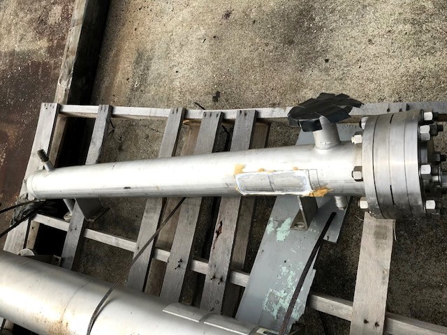 ***SOLD*** used Approx. 20 Sq.Ft. Sanitary Shell and Tube Heat Exchanger. Allegheny Bradford. Shell and Tubes rated 150 PSI @ 350 Deg.F. Shell is 6