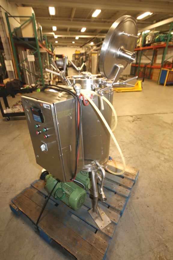 used Terlet Terlotherm Model T0 Scraped Surface Heat Exchanger, wiped film. 32 Liter capacity.  Jacket rated 3.5 Bar @ 150 Deg.C.  316L Stainless steel.  Has wheels to make portable. Jacket pressure tested and Video of unit running available. 