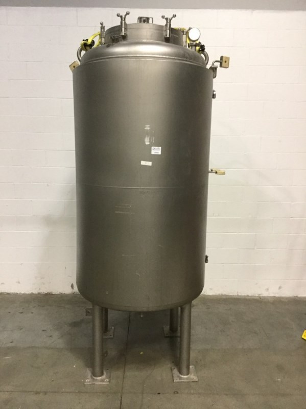 ***SOLD*** used 1600 Liter (420 Gallon) Paul Mueller Stainless Steel Vacuum Vessel, Rated 30/Full Vacuum PSI @ 400 (-20) Deg.F.. Insulated.  Sanitary construction. SN: 324738-3, NB # 38746.  Unit is 3'6