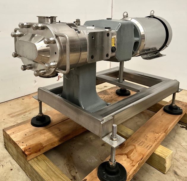 Waukesha Cherry-Burrell Model 130U2 rotary lobe, positive displacement pump. 10 HP Sterling S/S Clad Motor.  3” Tri-Clamp Type Inlet/Outlet. Last used in sanitary facility.  Video of unit running available. 