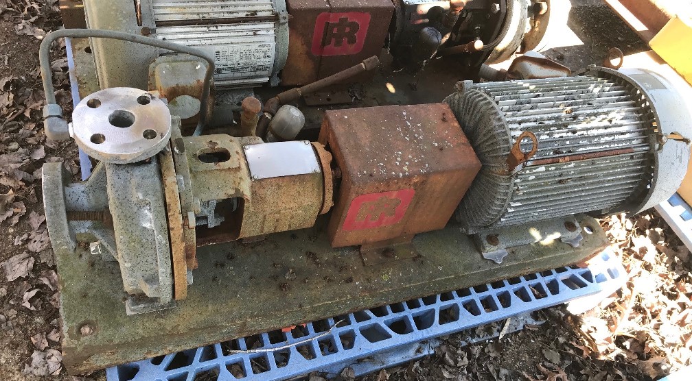 (2) INGERSOL RAND model HOC2 pumps 1.5X1X8. Stainless Steel. Rtaed 110 GPM @ 185 Ft.Hd. 275 PSI.  Driven by 10 HP 230/460v, 215T frame, 3500 RPM motor