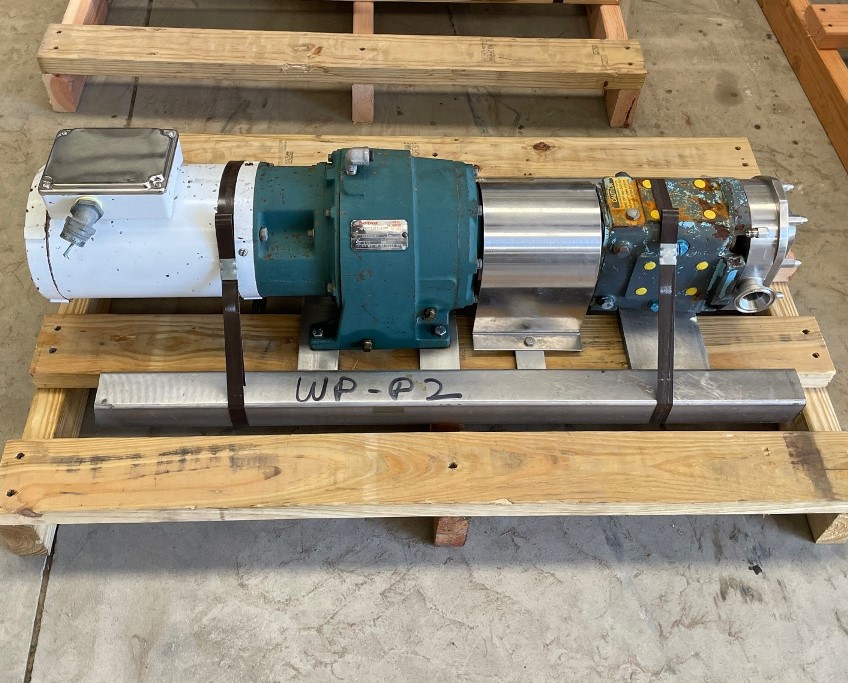***SOLD*** used Waukesha Size 15 Rotary lobe Pump. Driven by 1.5 HP , 1725 rpm, 208-230/460 volt motor in Dodge gear reducer with 155 RPM output. 
