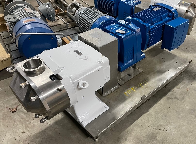 ***SOLD*** used Waukesha Cherry Burrell Model 220U2 Positive Displacement/Rotary Lobe Pump. Mounted on Stainless Steel Base.  4