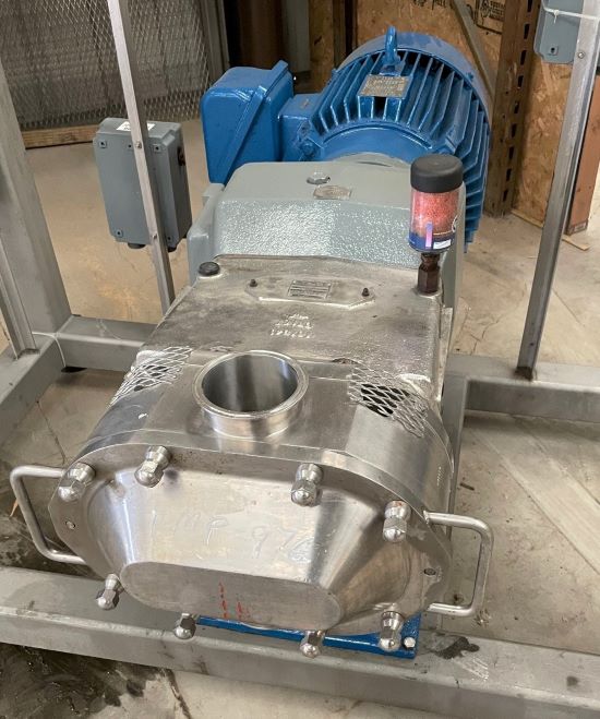 used Waukesha Cherry Burrell Model 220U2 Positive Displacement/Rotary Lobe Pump. Mounted in Stainless Steel frame. Has Stainless Gear case. 4