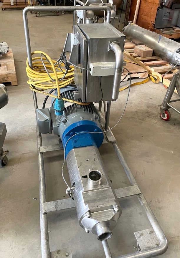 ***SOLD*** Axiflow Twin Screw Model STS-90 sanitary positive displacement pump.  Rated 4.4-550 GPM. Max solid size is 1.25