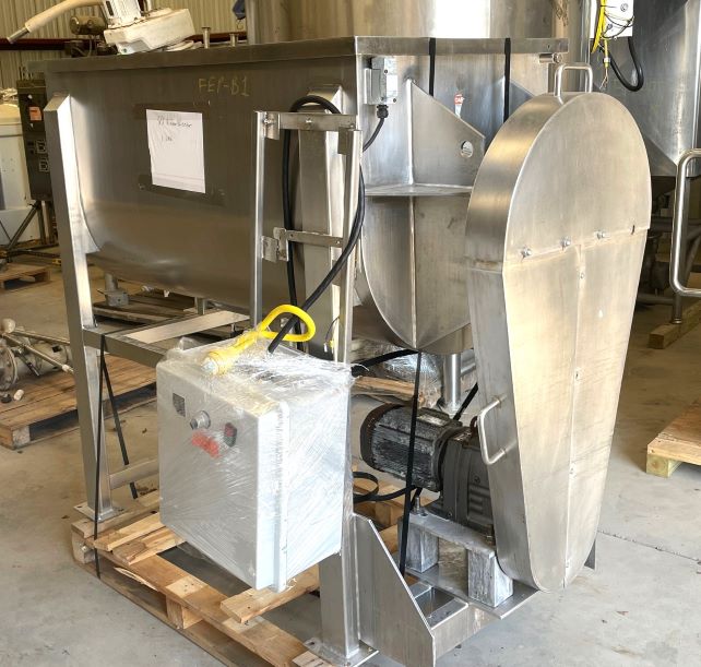 used 20 CU.FT. Sanitary Stainless Steel Ribbon Blender.  Driven by a SEW 5 HP, 1758 rpm, 3/60 HZ motor into gear reducer.  58