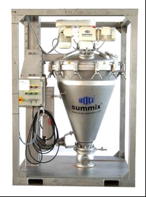 Refurbished Bolz Summix Nauta Vacuum Dryer/Mixer, model DF-175.  250 Liter total volume, 40-180 Liter working volume. 316L Stainless. Internal Rated 2 Bar @ 150 Deg.C.. Jacket rated 2 Bar @ 95 Deg.C.. Mixing Screw Motor 1.1 KW, Orbit Arm Motor 0.37 kw.  Includes Dust collector. Overall dims: width 950 mm, Height 2060 mm. Total Weight 1100 kgs.
