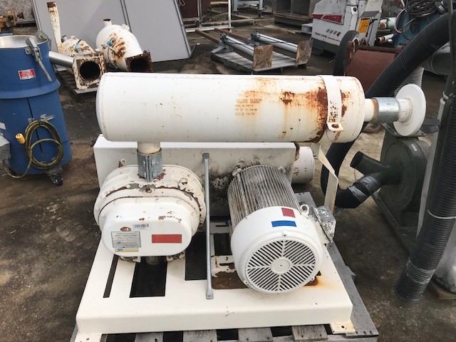 used Sutorbilt Model 6H-F Positive Displacement Blower.  Mounted on Skid with silencer an filter. Motor is 20 HP, 230/460 Volt, 1765 rpm. 