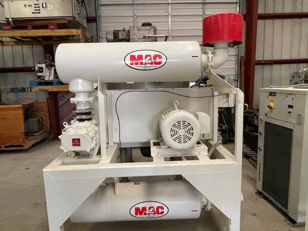 ***SOLD*** Mac/Roots Rotary Lobe Blower Package. Roots# 412RAM. 821500LBM. Mac# 300225. Driven by 50 HP, 208-230/460 volt 1765 RPM Motor. 